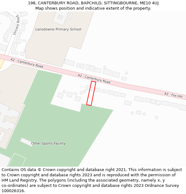 198, CANTERBURY ROAD, BAPCHILD, SITTINGBOURNE, ME10 4UJ: Location map and indicative extent of plot