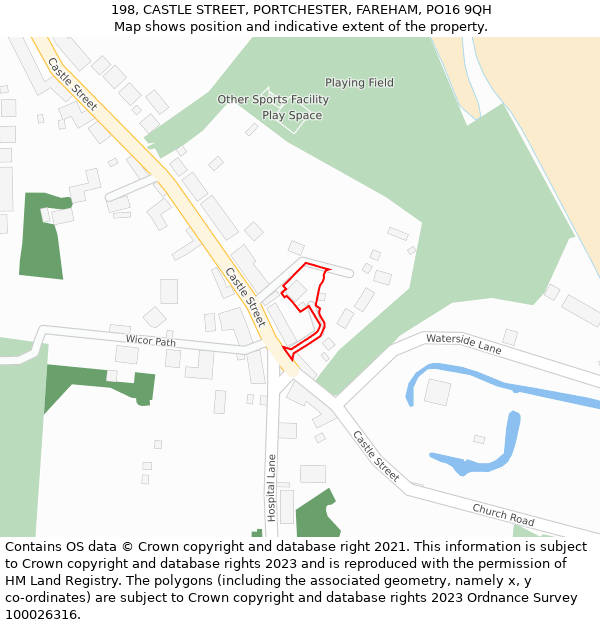 198, CASTLE STREET, PORTCHESTER, FAREHAM, PO16 9QH: Location map and indicative extent of plot