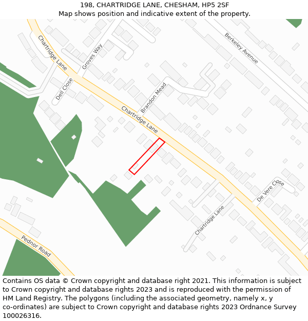 198, CHARTRIDGE LANE, CHESHAM, HP5 2SF: Location map and indicative extent of plot