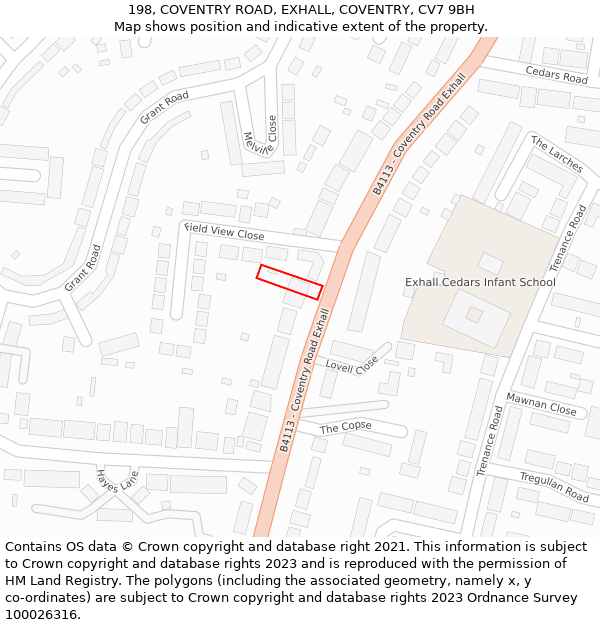 198, COVENTRY ROAD, EXHALL, COVENTRY, CV7 9BH: Location map and indicative extent of plot