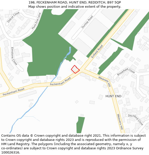 198, FECKENHAM ROAD, HUNT END, REDDITCH, B97 5QP: Location map and indicative extent of plot