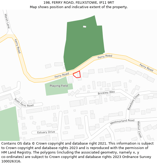 198, FERRY ROAD, FELIXSTOWE, IP11 9RT: Location map and indicative extent of plot