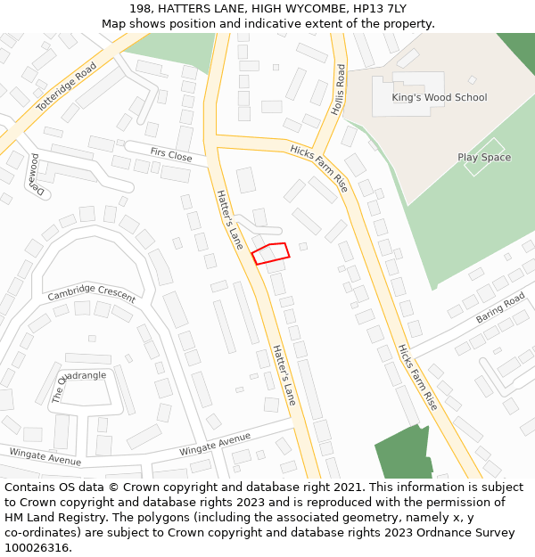 198, HATTERS LANE, HIGH WYCOMBE, HP13 7LY: Location map and indicative extent of plot