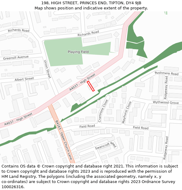 198, HIGH STREET, PRINCES END, TIPTON, DY4 9JB: Location map and indicative extent of plot