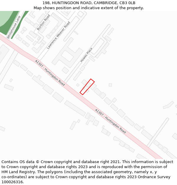198, HUNTINGDON ROAD, CAMBRIDGE, CB3 0LB: Location map and indicative extent of plot