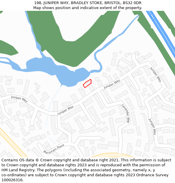 198, JUNIPER WAY, BRADLEY STOKE, BRISTOL, BS32 0DR: Location map and indicative extent of plot