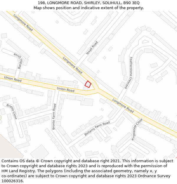 198, LONGMORE ROAD, SHIRLEY, SOLIHULL, B90 3EQ: Location map and indicative extent of plot