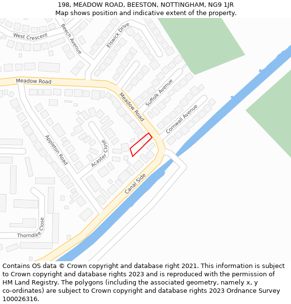 198, MEADOW ROAD, BEESTON, NOTTINGHAM, NG9 1JR: Location map and indicative extent of plot