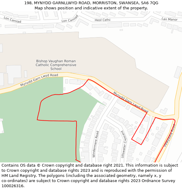 198, MYNYDD GARNLLWYD ROAD, MORRISTON, SWANSEA, SA6 7QG: Location map and indicative extent of plot