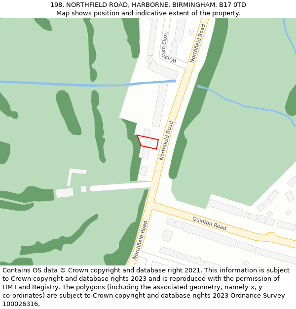 198, NORTHFIELD ROAD, HARBORNE, BIRMINGHAM, B17 0TD: Location map and indicative extent of plot