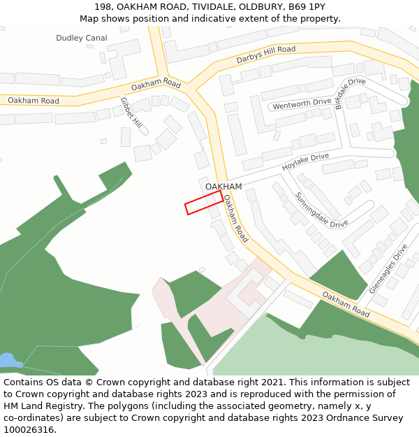 198, OAKHAM ROAD, TIVIDALE, OLDBURY, B69 1PY: Location map and indicative extent of plot