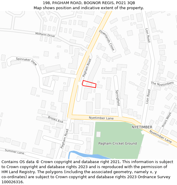 198, PAGHAM ROAD, BOGNOR REGIS, PO21 3QB: Location map and indicative extent of plot