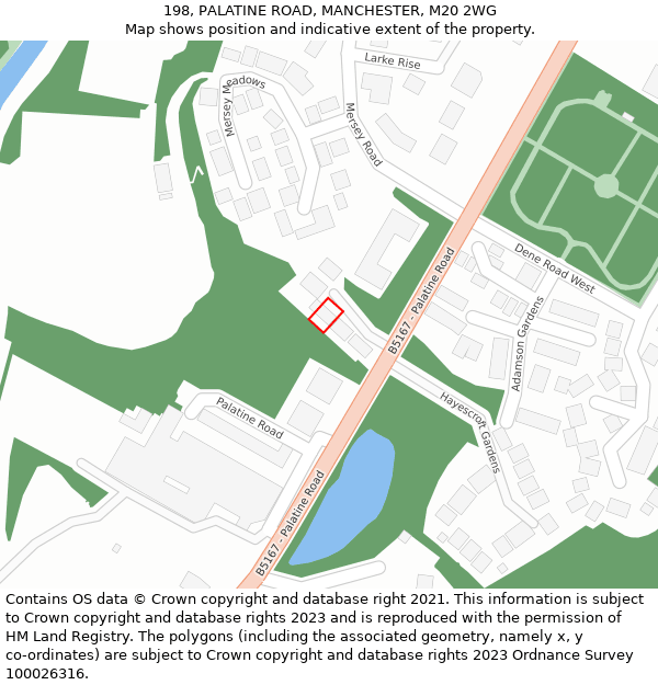 198, PALATINE ROAD, MANCHESTER, M20 2WG: Location map and indicative extent of plot