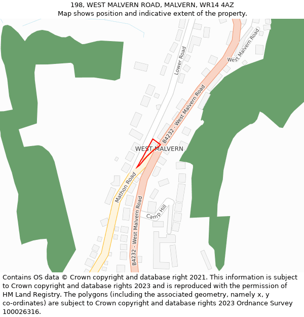 198, WEST MALVERN ROAD, MALVERN, WR14 4AZ: Location map and indicative extent of plot