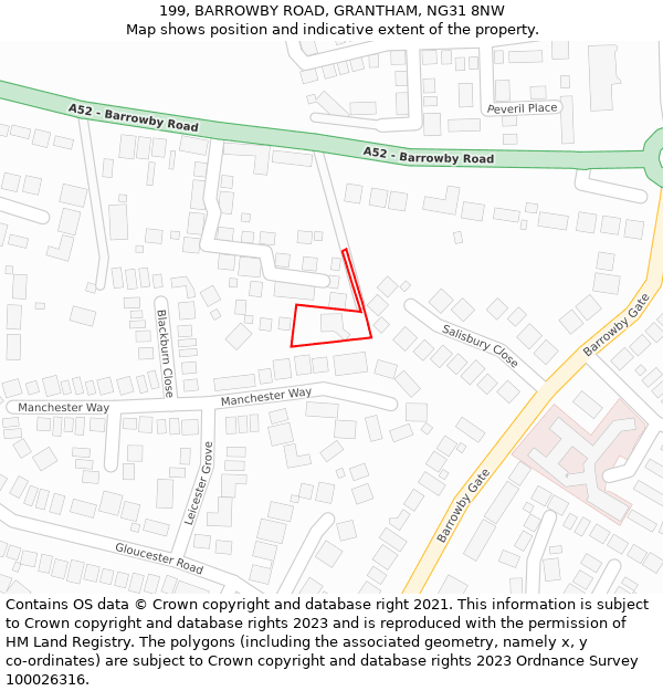 199, BARROWBY ROAD, GRANTHAM, NG31 8NW: Location map and indicative extent of plot