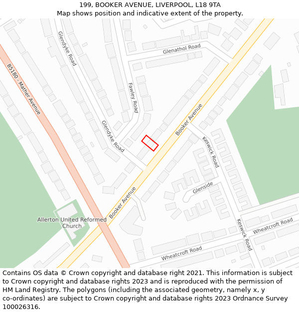 199, BOOKER AVENUE, LIVERPOOL, L18 9TA: Location map and indicative extent of plot