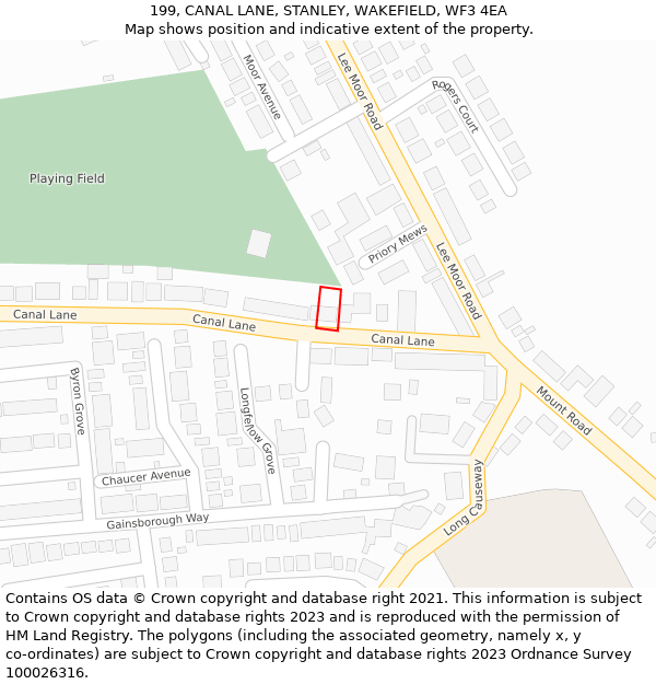 199, CANAL LANE, STANLEY, WAKEFIELD, WF3 4EA: Location map and indicative extent of plot