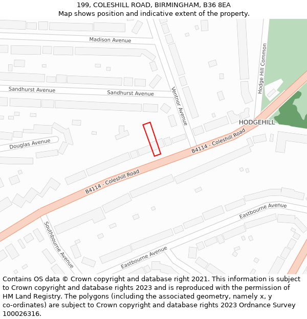 199, COLESHILL ROAD, BIRMINGHAM, B36 8EA: Location map and indicative extent of plot