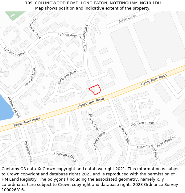 199, COLLINGWOOD ROAD, LONG EATON, NOTTINGHAM, NG10 1DU: Location map and indicative extent of plot