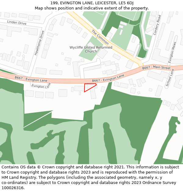 199, EVINGTON LANE, LEICESTER, LE5 6DJ: Location map and indicative extent of plot