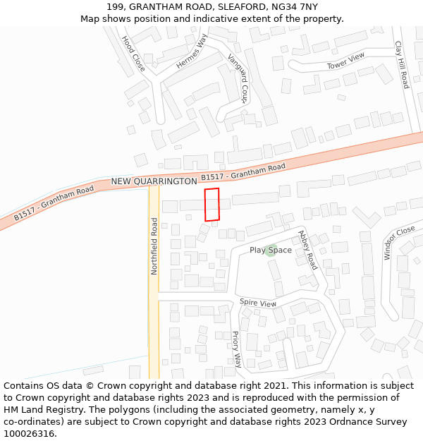 199, GRANTHAM ROAD, SLEAFORD, NG34 7NY: Location map and indicative extent of plot
