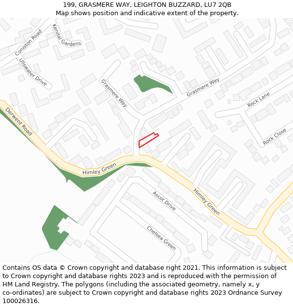 199, GRASMERE WAY, LEIGHTON BUZZARD, LU7 2QB: Location map and indicative extent of plot