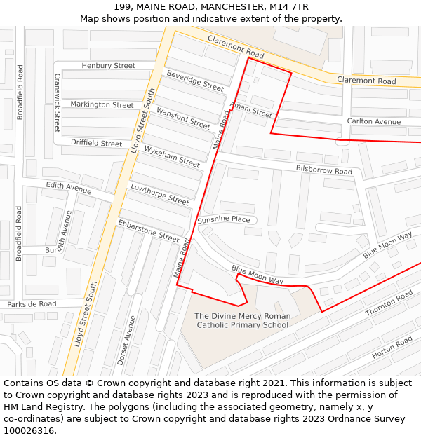 199, MAINE ROAD, MANCHESTER, M14 7TR: Location map and indicative extent of plot