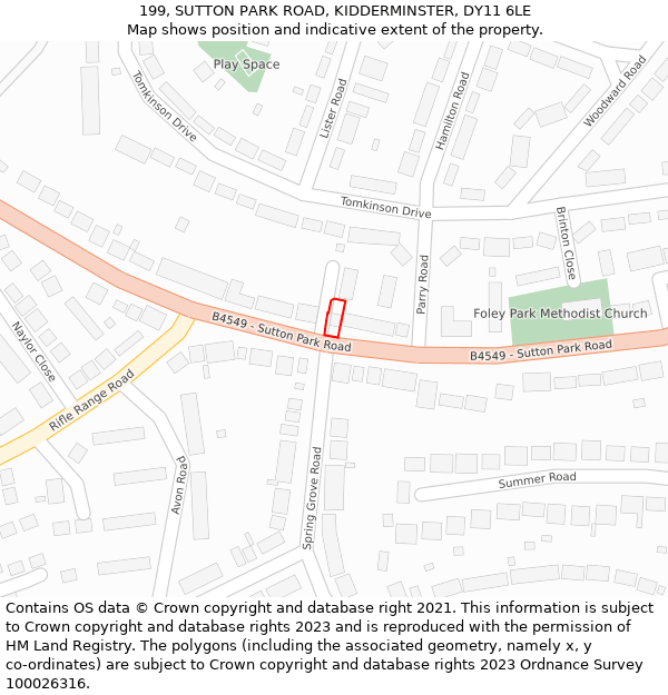 199, SUTTON PARK ROAD, KIDDERMINSTER, DY11 6LE: Location map and indicative extent of plot