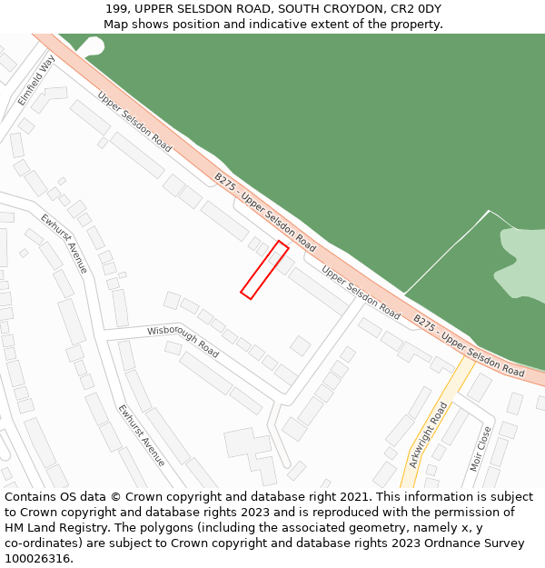 199, UPPER SELSDON ROAD, SOUTH CROYDON, CR2 0DY: Location map and indicative extent of plot