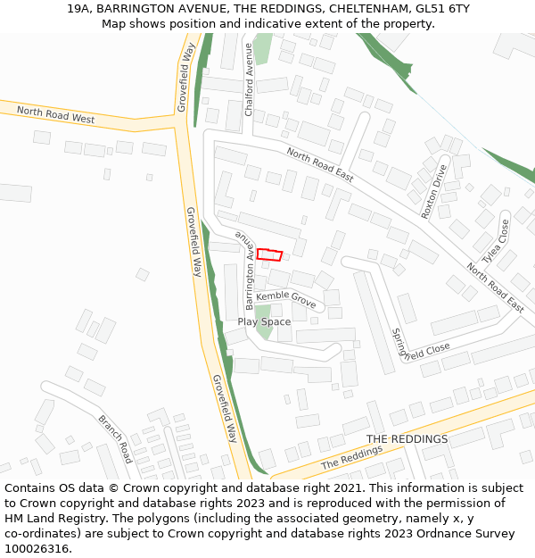 19A, BARRINGTON AVENUE, THE REDDINGS, CHELTENHAM, GL51 6TY: Location map and indicative extent of plot