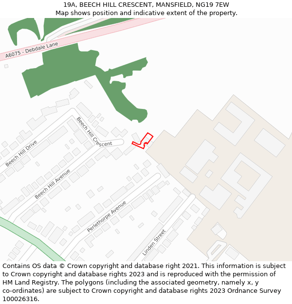 19A, BEECH HILL CRESCENT, MANSFIELD, NG19 7EW: Location map and indicative extent of plot