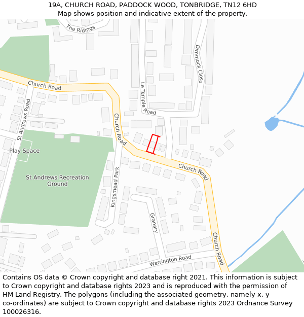 19A, CHURCH ROAD, PADDOCK WOOD, TONBRIDGE, TN12 6HD: Location map and indicative extent of plot