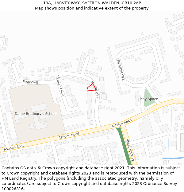 19A, HARVEY WAY, SAFFRON WALDEN, CB10 2AP: Location map and indicative extent of plot