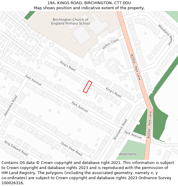 19A, KINGS ROAD, BIRCHINGTON, CT7 0DU: Location map and indicative extent of plot