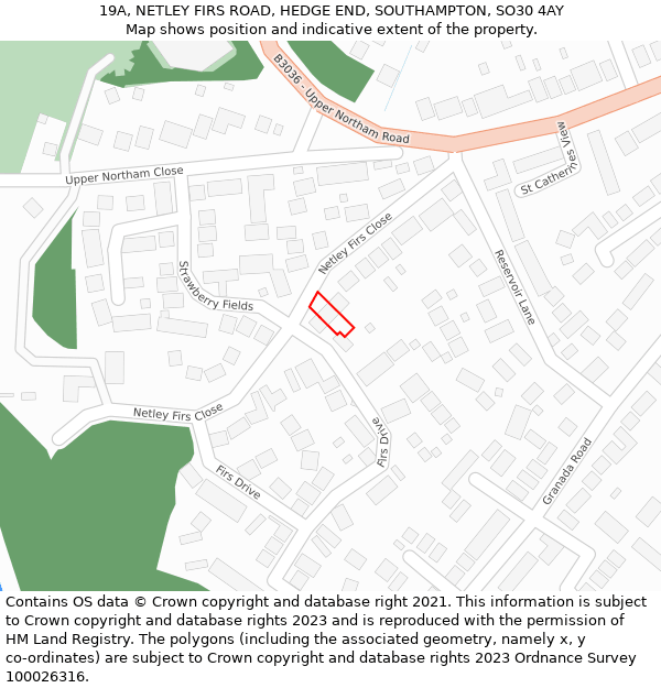 19A, NETLEY FIRS ROAD, HEDGE END, SOUTHAMPTON, SO30 4AY: Location map and indicative extent of plot