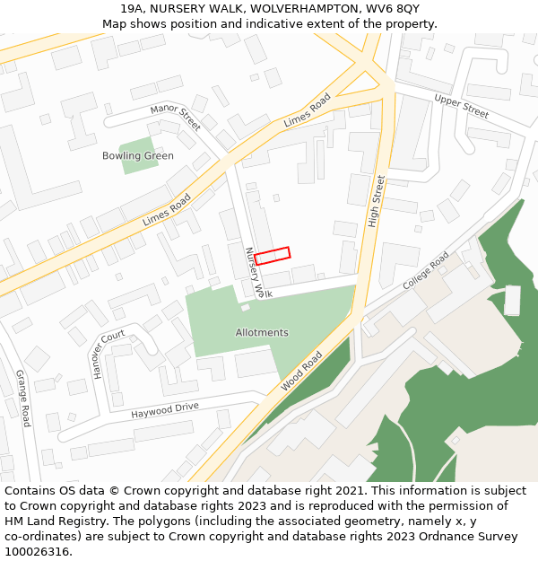 19A, NURSERY WALK, WOLVERHAMPTON, WV6 8QY: Location map and indicative extent of plot