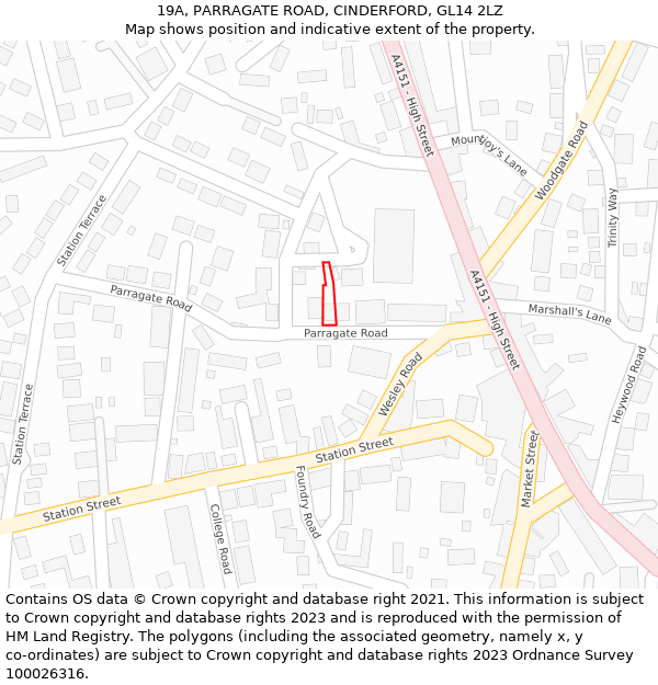 19A, PARRAGATE ROAD, CINDERFORD, GL14 2LZ: Location map and indicative extent of plot