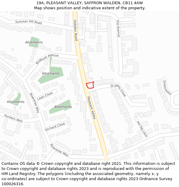 19A, PLEASANT VALLEY, SAFFRON WALDEN, CB11 4AW: Location map and indicative extent of plot