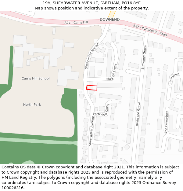 19A, SHEARWATER AVENUE, FAREHAM, PO16 8YE: Location map and indicative extent of plot