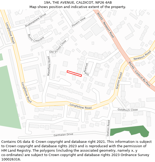 19A, THE AVENUE, CALDICOT, NP26 4AB: Location map and indicative extent of plot