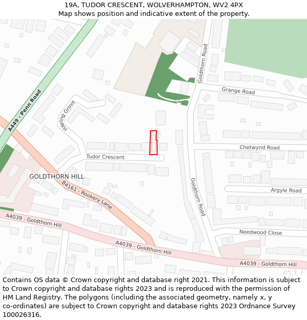 19A, TUDOR CRESCENT, WOLVERHAMPTON, WV2 4PX: Location map and indicative extent of plot