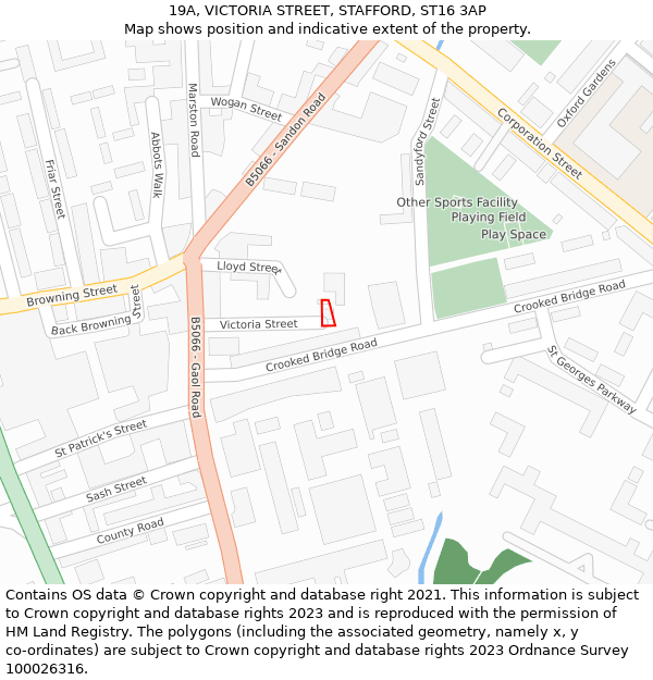 19A, VICTORIA STREET, STAFFORD, ST16 3AP: Location map and indicative extent of plot