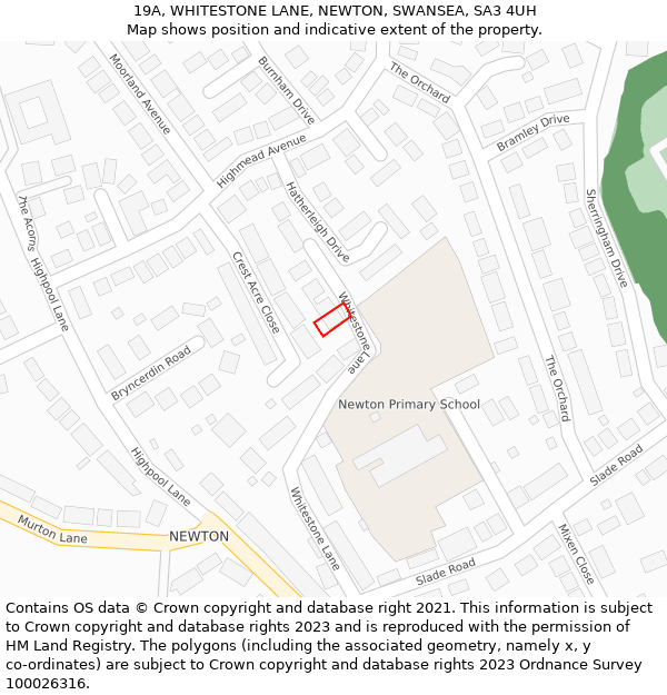 19A, WHITESTONE LANE, NEWTON, SWANSEA, SA3 4UH: Location map and indicative extent of plot