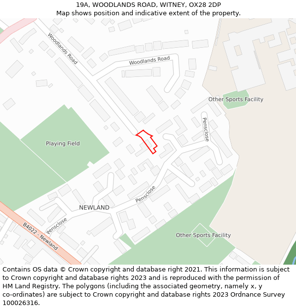 19A, WOODLANDS ROAD, WITNEY, OX28 2DP: Location map and indicative extent of plot