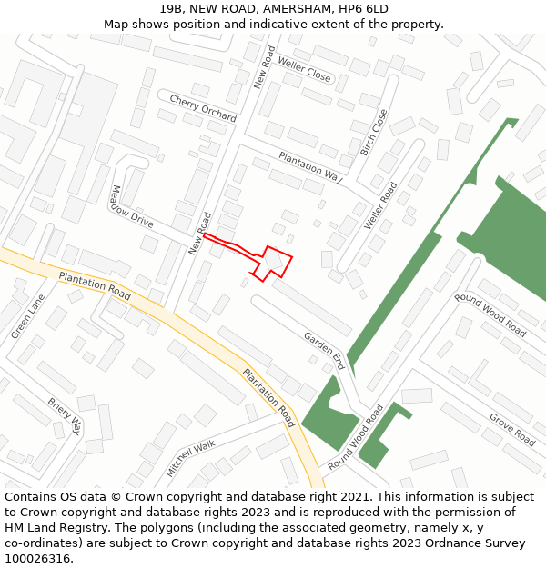 19B, NEW ROAD, AMERSHAM, HP6 6LD: Location map and indicative extent of plot