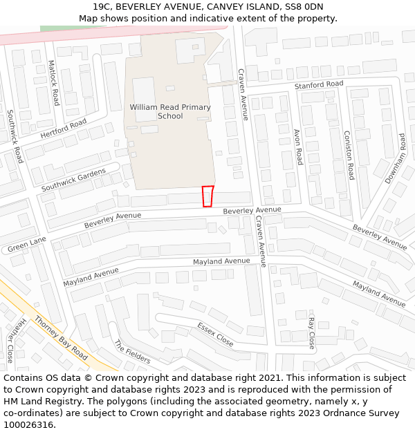 19C, BEVERLEY AVENUE, CANVEY ISLAND, SS8 0DN: Location map and indicative extent of plot