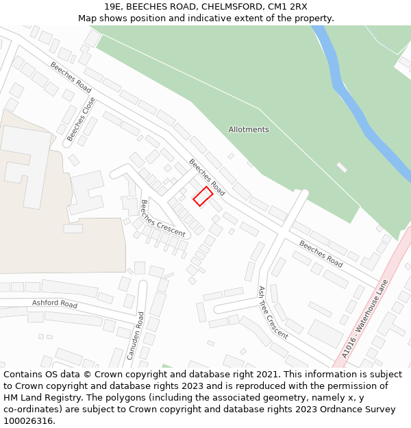 19E, BEECHES ROAD, CHELMSFORD, CM1 2RX: Location map and indicative extent of plot