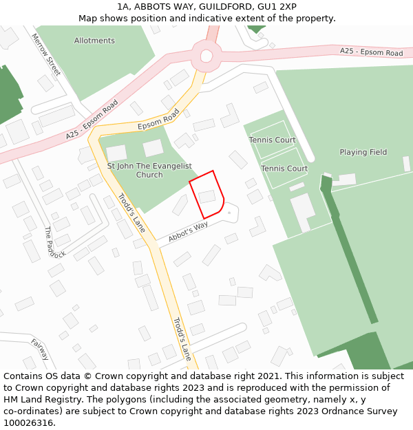 1A, ABBOTS WAY, GUILDFORD, GU1 2XP: Location map and indicative extent of plot