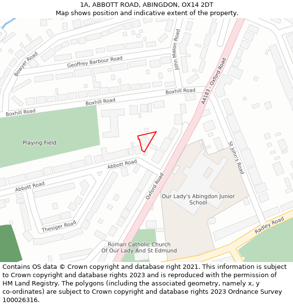 1A, ABBOTT ROAD, ABINGDON, OX14 2DT: Location map and indicative extent of plot