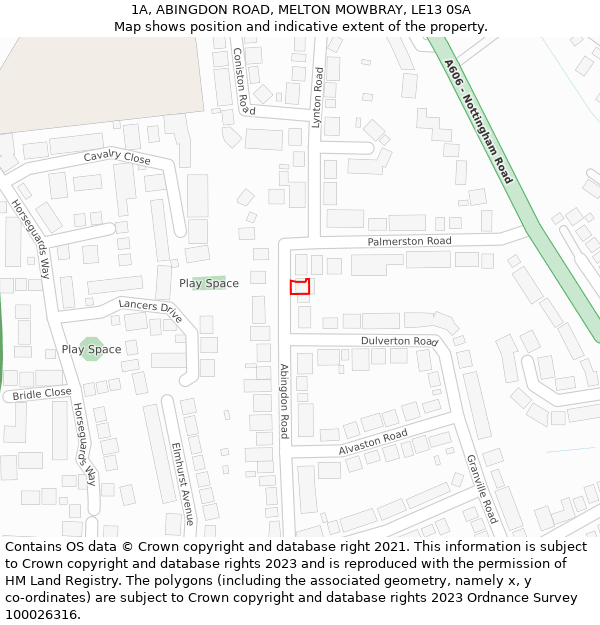 1A, ABINGDON ROAD, MELTON MOWBRAY, LE13 0SA: Location map and indicative extent of plot